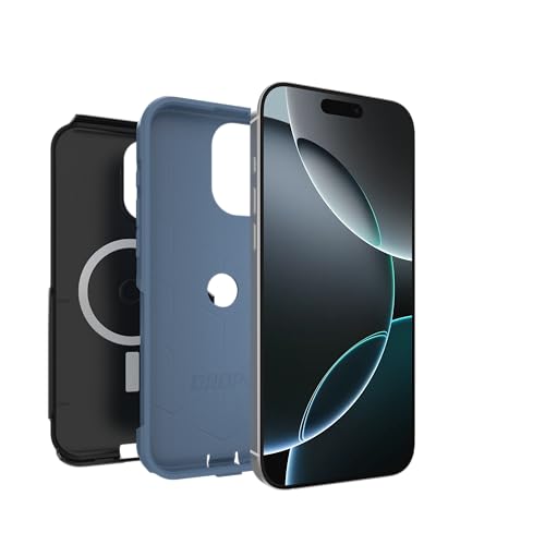 Image of OtterBox iPhone 16 Pro Max (Only) - Commuter Series MagSafe Case - Sovereign Navy (Black & Blue) - Built-in Magnets - Slim & Tough - Pocket-Friendly - with Port Protection