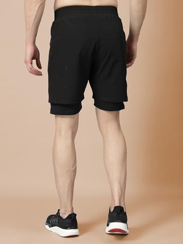 Image of CHKOKKO Double Layered Gym Shorts for Men Workout | Compression Inner Layer with Pockets Across Inner Outer and Back | Dry Fit Sports Athletic wear for Running Jogging or Training