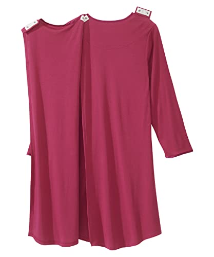 Women’s Open Back Adaptive Henley Nightgown - Long Sleeve Hospital Gown For Seniors With Satin Trim - Wine Sma #TOP1