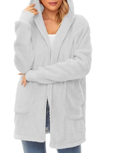 Image of Century Star Women Fleece Cardigan Hooded Loose Fuzzy Cardigan Coat Womens Fuzzy Jacket Outwear