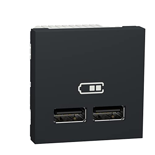 Cargador doble USB Schneider Electric NU341854 de 1 módulo con acabado antracita mate