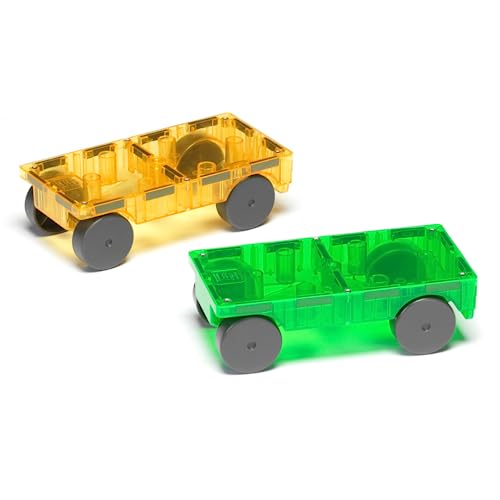 Magna-Tiles Cars – Green & Yellow 2-Piece Magnetic Construction Set, The Original Magnetic Building Brand #TOP4