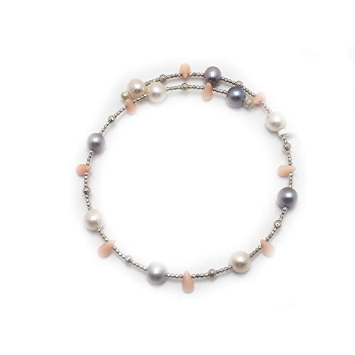 Kaufmann De Suisse Freshwater White and Grey Pearl Choker and AngelSkin Coral Teardrop Beads