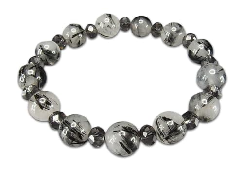 [石街] タイチンブラックルチルクォーツ9mm-10mmブレスレットデザイン天然石仕事運まよけ