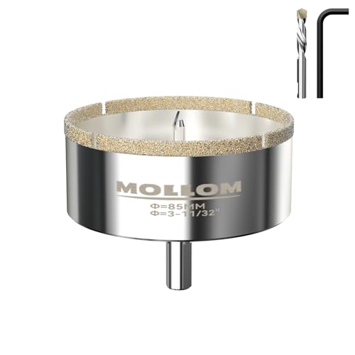 Image of MOLLOM 3-11 /32 inch (85mm) Diamond Hole Saw with 2 Pilot Drill Bit | Tile Hole Saw Smooth Cutting Porcelain Tiles,Ceramic,Marble,Granite