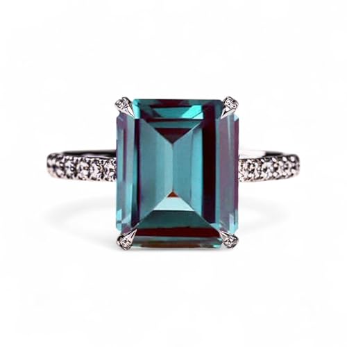 Emerald Cut Vintage Purple Alexandrite Engagement Ring 14K Solid White Gold Art Deco Diamond Hidden Halo Ring Women Fine Bridesmaid Jewelry Ideal Gift For Love