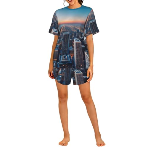 Pyjama court femme Chicago USA imprimé pour nuit et maison