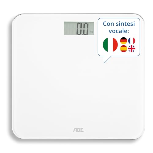 ADE Bilancia pesapersone digitale parlante | bilancia elettronica pesa persone da casa con emissione vocale in 5 lingue anche italiano | capacità molto elevata | precise fino a 250 kg | bianca