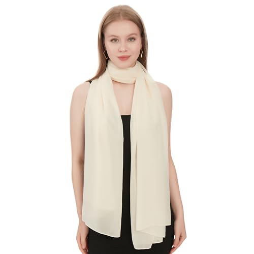 Shawl Factory Chal de Fiesta De Boda Para Mujer Crema. Estola de Gasa Fulares para Mujer Bufanda Para Vestidos de Fiesta. Capa Chal Boda - Estola Suave, Transpirable, Fino, Ligero (Crema)