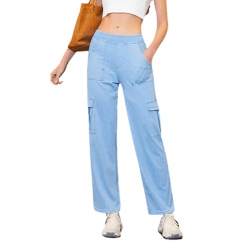 Elastic Waist Bootcut Jeans for Women Stretch High Waisted Straight Leg Relaxed Fit Pull On Cargo Boyfriend Jeans Y2K Pants