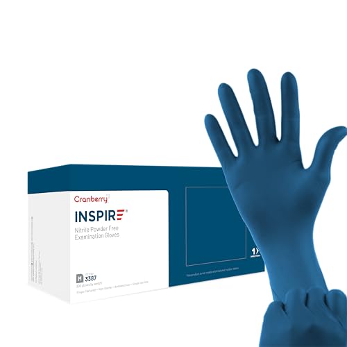 Gants d'examen en nitrile sans poudre bleu égéen taille L Cranberry Inspire CR3388