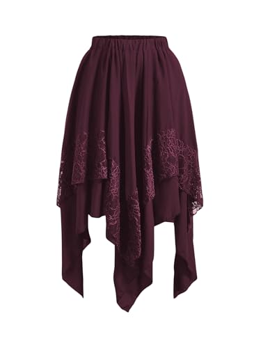 Verdusa Women's Renaissance Flowy Fairy Skirt Y2k Contrast Lace Layered Asymmetrical Midi Skirts