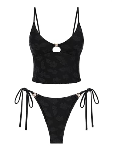 Tankini rayé seamoly maillot de bain deux pièces réglable Noir-04 taille S femme