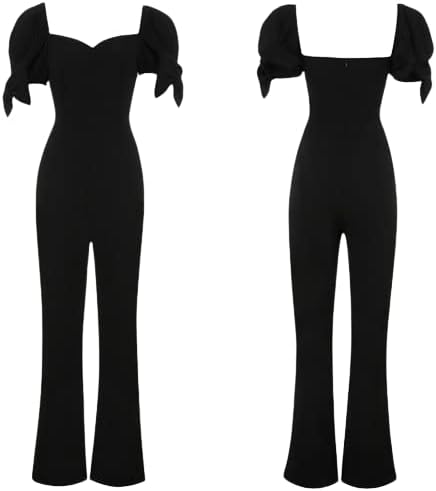 Amazon 演奏会ドレス パンツドレス オールインワン 黒 ドレス ハートカット ボリュームスリーブ パーティー 二次会 発表会 お呼ばれ 演奏会ドレス パンツドレス オールインワン 黒 ドレス ハートカット イブニングドレス 通販