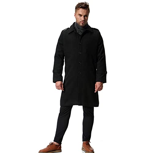 WSLCN Casaco de Lã Masculino Jaqueta Comprida com Botões Outono Inverno Preto Tamanho M