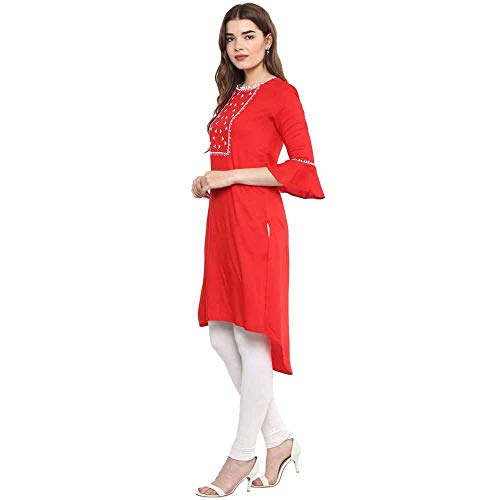 Image of STOP to start Women's Crepe Straight Kurta (205265233 Red Extra Large)