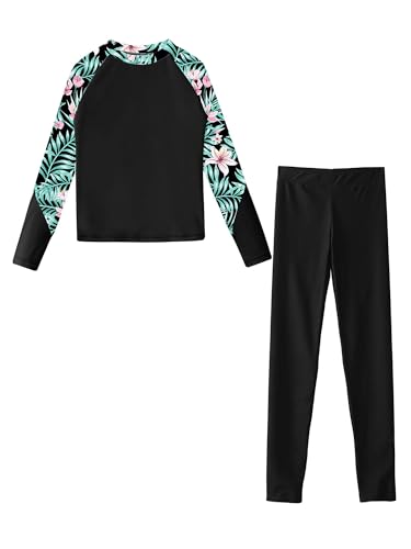 Yartina Kids Girls UPF 50+ Rash Guard Swimwear Full Cover Swimsuit Long Sleeve Swim Shirts with Pants Set3