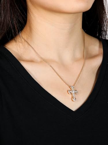 Color-D VVS1 Clarity Moissanite Cross Pendant Necklace, Iced Out 925 Sterling Silver with Gold/White Gold Plated Cross Chain, Greek Cyberpunk Cross Pendant for Christmas Mother's Day Valentine's Day2