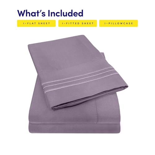 Image of Sweet Home Collection 3Pc Twin XL Sheet Set, Plum - Microfiber Bed Linen Set, Deep Pocket, Wrinkle & Fade Resistant, 1500 Thread Count, No Ironing Necessary