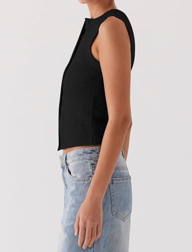 Matunana Womens Going Out Tops Summer Ribbed Tank Sexy Crop Cute Y2K Button Down Sleeveless T Shirts Casual Basic Tee Trendy Fashion Outfits Spring Clothes 2025 Black