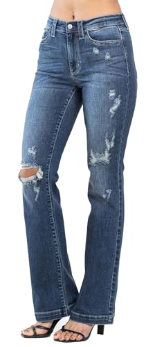 Judy Blue Women's Mid-Rise Handsand and Destroy Bootcut Jeans3