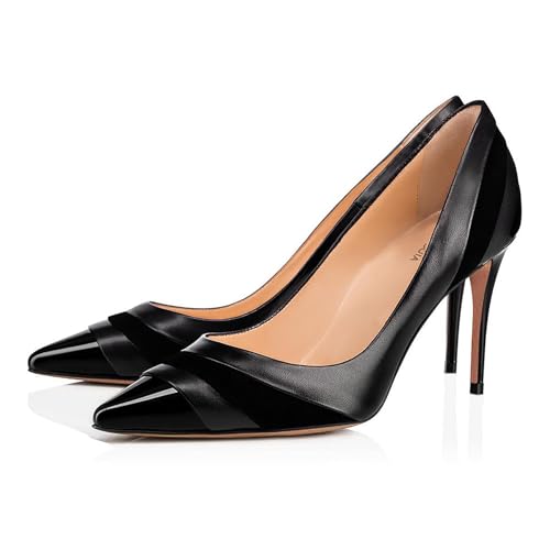 Simple Solid Color Stiletto Pumps for Womens, Sexy Closed Pointed Toe Party Leather High Heels, Classic Comfortable Wedding Dress Slip On Pumps Shoes2