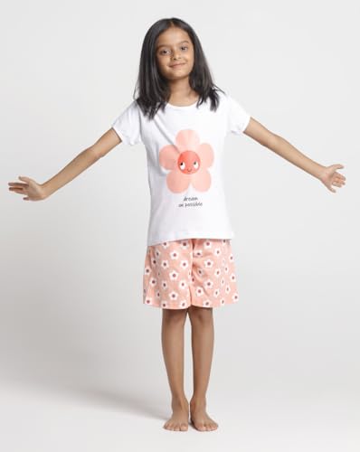 Image of T2F Girls Cotton Printed Regular FitTop and Shorts Set Clothing Set (Pack of 3)