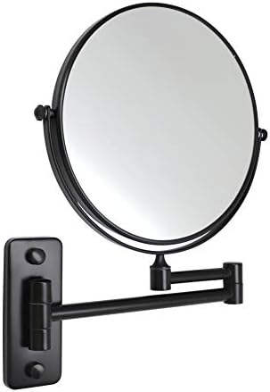 KAIIY Wall Mounted Makeup Mirror - 5X Magnification 8'' Two-Sided Swivel Extendable Bathroom Hotel Cosmetic Mirror Matte Black