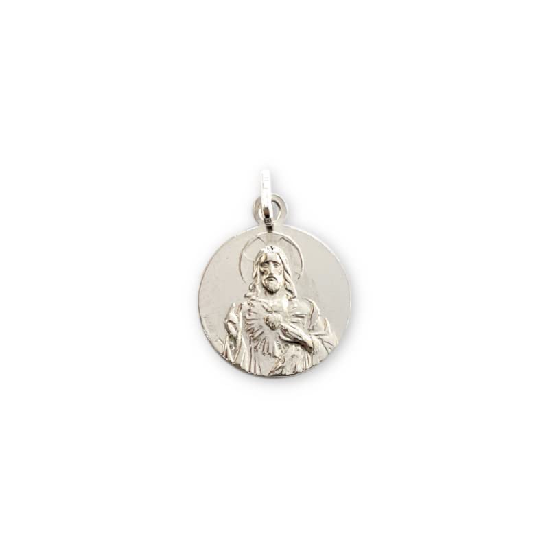 Sterlingsilber Medaille 19mm - Jungfrau Carmen & Heiligherz Jesus