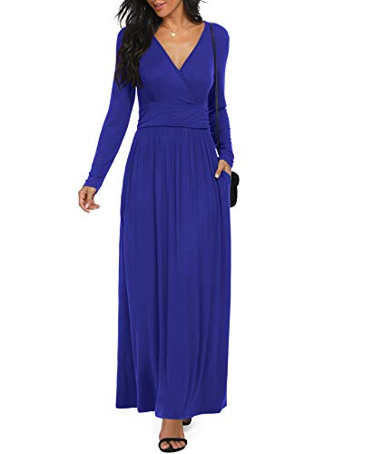 Image of LILBETTER Women Long Sleeve Deep V Neck Loose Plain Long Maxi Casual Dress