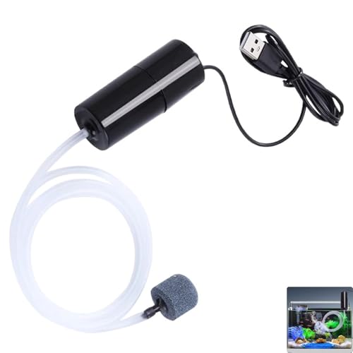Mini Pompe à Air USB pour Aquarium - Pompe Portable Ultra Silencieuse et Économe en Énergie - Comprend Pierre à Air et Tube en Silicone, Débit Maximal 210...