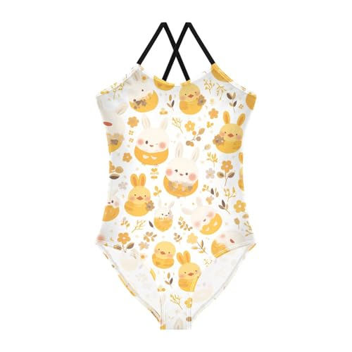 KLL Cute Bunny Rabbit Duckling Spring Bloomy Happy Easter Toddler Girl 1 Piece Swim Suit Summer Swimming Suits with