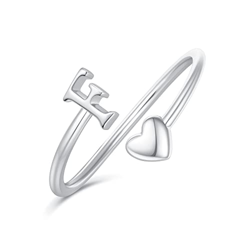 Ailetop Heart Initial Rings for Teen Girls, Adjustable Silver Rings for Women Teen Girl Gifts Trendy Stuff Cute Dainty Letter F Initial Ring Jewelry, Birthday Gifts for Girls Women Daughter Mom
