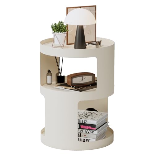 Image of XIV Side Table, Round End Table, Modern Nightstand, Metal Accent Table, Small Bed Side Table for Living Room Bedroom, Bedside Table, Night Stand, No Assembly Required (Off White, Round)