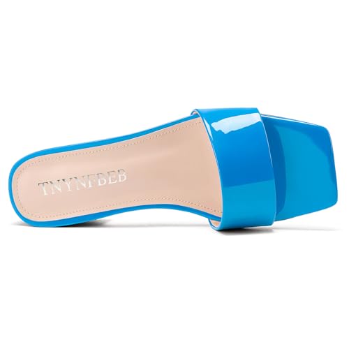 Image of TNYNFBEB Womens Chunky Block Low Heel Open Square Toe Sandals Mules Shoes Slip-on Prom Party Dress Patent Leather 1.4 Inches Heels