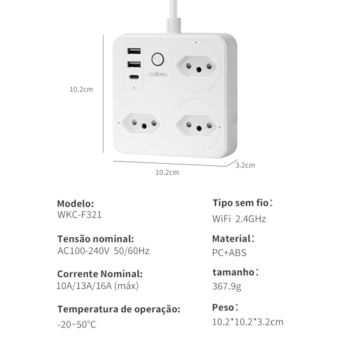Filtro de Linha, Tomada Inteligente Wifi, Extensão Tomada, Regua Tomada, Regua de Energia, 3 Tomadas