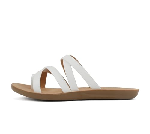 Soda ISABEL ~ Women Fashion Comfortable Slip On Flat Cross bands Toe Ring Fashion Sandals (White, us_footwear_size_system, adult, women, medium, numeric_6_point_5)