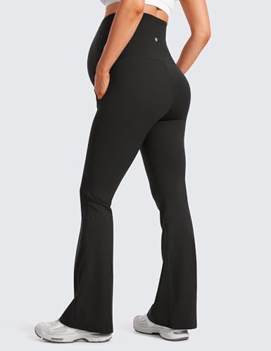 CRZ YOGA Women Butterluxe Maternity Flare Leggings with Pockets 31" - Workout Active Yoga Pregnancy Pants over the Belly Soft Black M
