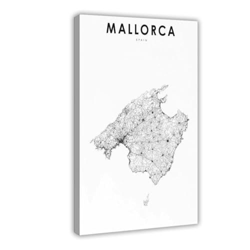QOGDAF Mallorca - Lienzo decorativo con mapa de España para decoración de pared o sala de estar, dormitorio, 20 x 30 cm