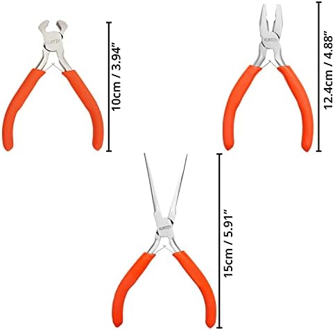Kurtzy Mini Jewellery Plier Tool Kit Set with Soft Grip Handles (3 Pack) - Precision Long Needle Nose, End Cutting & Combination Pliers - Tools for Making Crafts, Beading, Electrical & Electronics