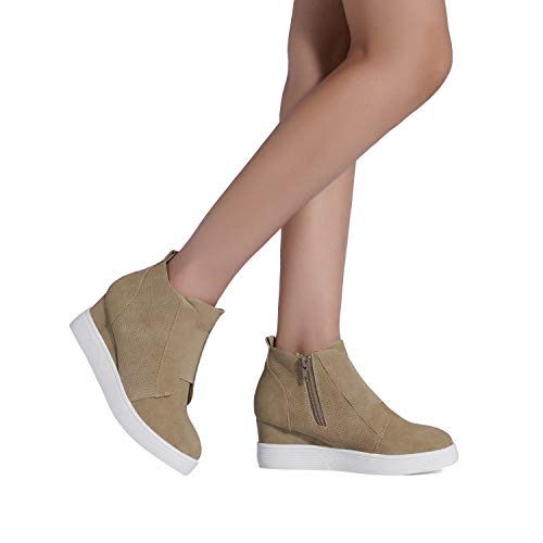 DREAM PAIRS DREAM PAIRS Women’s Platform Wedge Sneakers Ankle Booties,Size 6.5,Taupe,WEDGE-SNKR-1