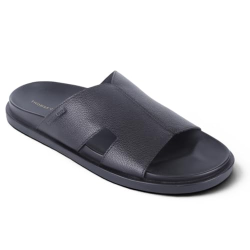 Image of Thomas Crick Men's Dune Genuine Leather Slides | Premium Open Toe Broad-Strap Casual Sandals with Contour TPR Sole, UK Size 6-11