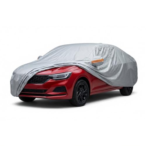Image of myTVS 100% Waterproof Car Body Cover for Volkswagen Virtus - Custom-Fit, Double-Layer, UV & Dust Proof, Mirror Pockets & Elastic Clip Lock (CSK 6)