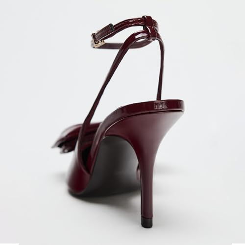 Goolita Bow Burgundy Slingback Heels for Women, Pointed Toe Buckle Ankle Strap Patent Leather Cherry Red Pumps Sexy Stiletto High Heels Shoes 6