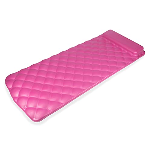 Kelsyus 72 Inch Laguna Lounger Portable Roll Up Foam Floating Mat with Built in Oversized Pillow for Swimming Pool, Lake, Beach, Pink Cover
