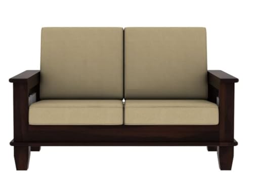 Image of Sheesham Wood 2 Seater Sofa for Living Room Home || Solid Wood 2-Person Sofas Without Small Cushion Furniture for Guest Room Office (Walnut Finish)