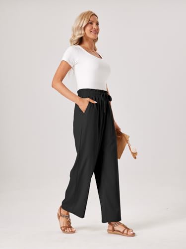 Womens Palazzo Pants Wide Leg High Waist Flowy 2025 Casual Summer Linen Beach Loose Comfy Boho Pants with Pockets3