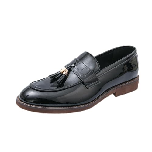 Dress Shoes for Men's Patent Leather Tassel Chunky Loafer Casual Slip - On Platform Loafer Shoes Slip On Dress Shoes for Men Black Brown