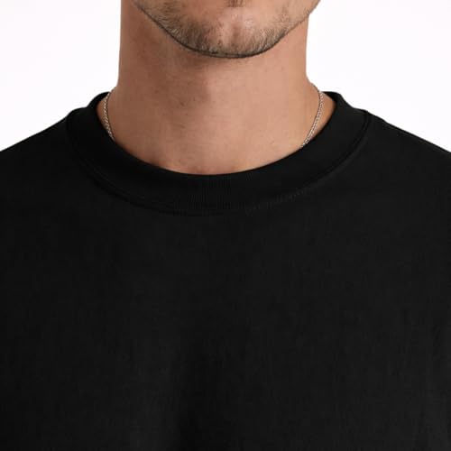 Image of Men's Oversized Round Neck Cotton T-Shirt for Men | Premium Soft Cotton Casual Loose Fit Half Sleeve Plain Tee Shirt