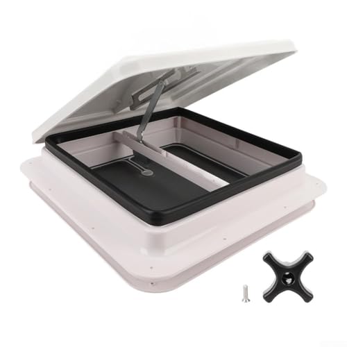 Startbuymore 340x340mm Roof Vent With Hand Operated Crank, Stainless Steel Screen, And Adjustable Support Rods For Motorhome And Camping Vehicles